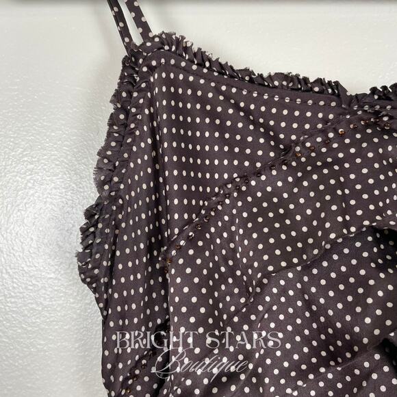 Rare Brown Polka Dot Silk Top Blouse ASO Paige Matthews Charmed Vintage Y2K - Picture 7 of 8